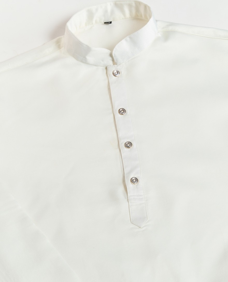 61103-WHITE  - Ivory Embroidered Kurta Set for Men